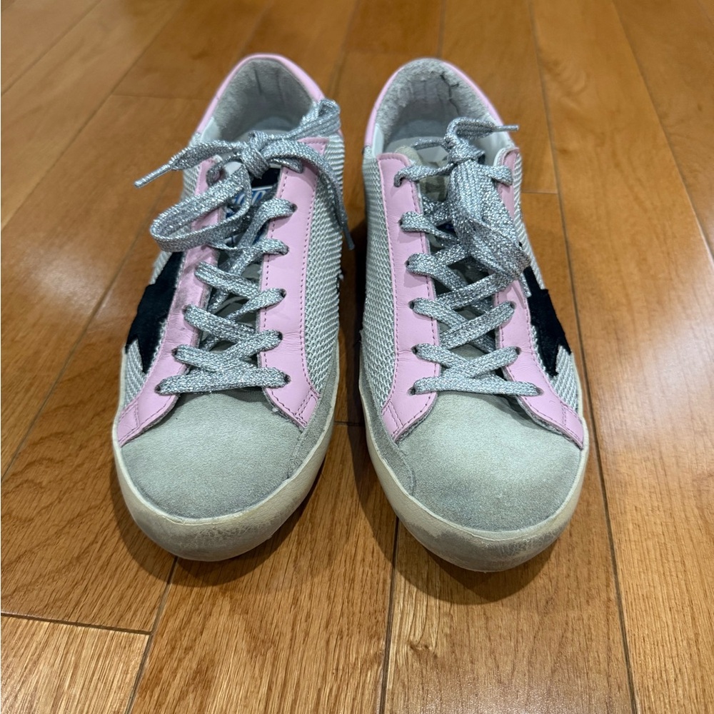 New GOLDEN GOOSE Superstars Pink and grey trainers sz 7